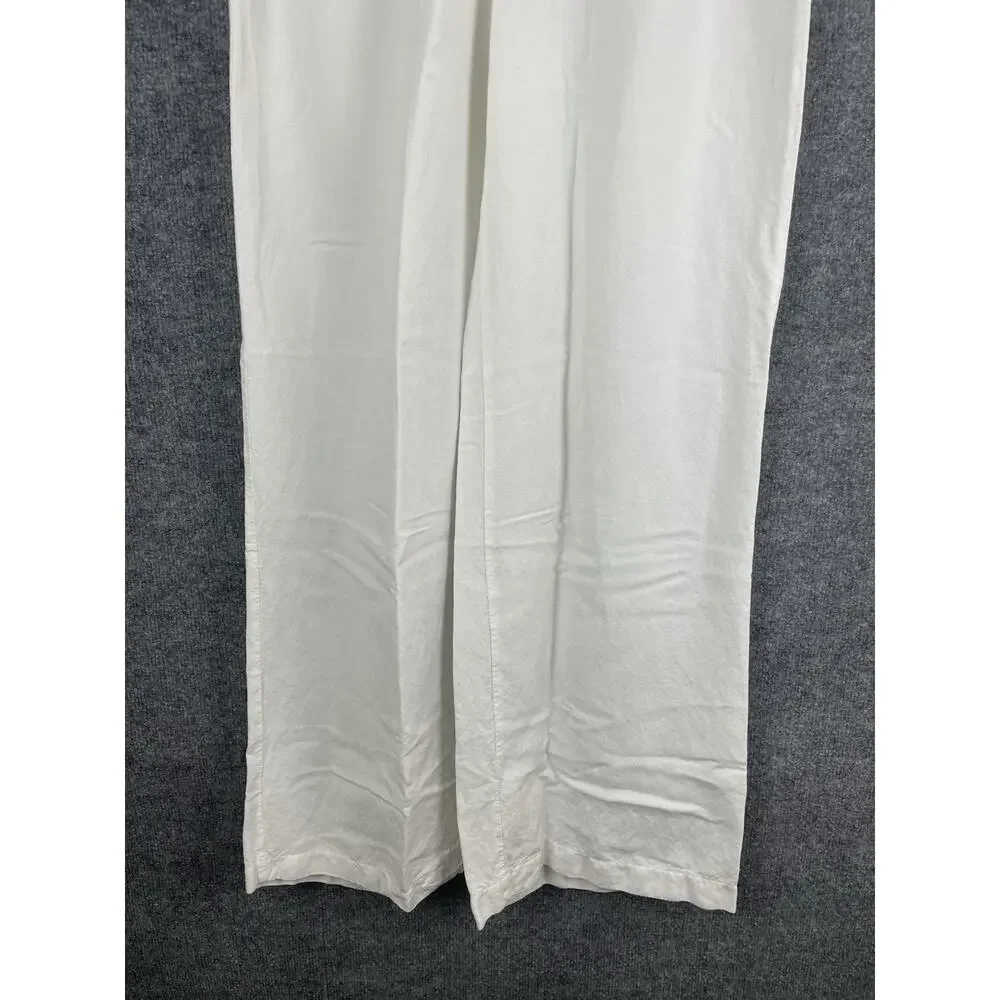 H&M Linen Blend Strech Palazzo Pants, Drawstring Size Large White Boho Lagenlook